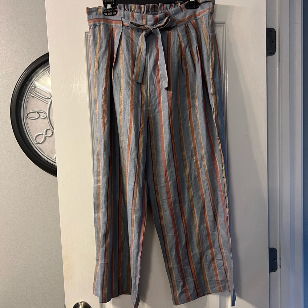 NWT Apny 100% linen boho wide leg pants with pockets size XL
